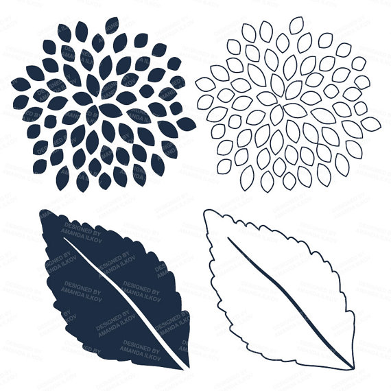 Premium Dahlia Clipart & Vectors Navy and Blush by AmandaIlkov