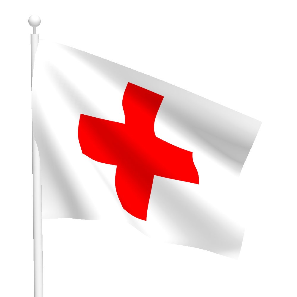 blue flag with red cross