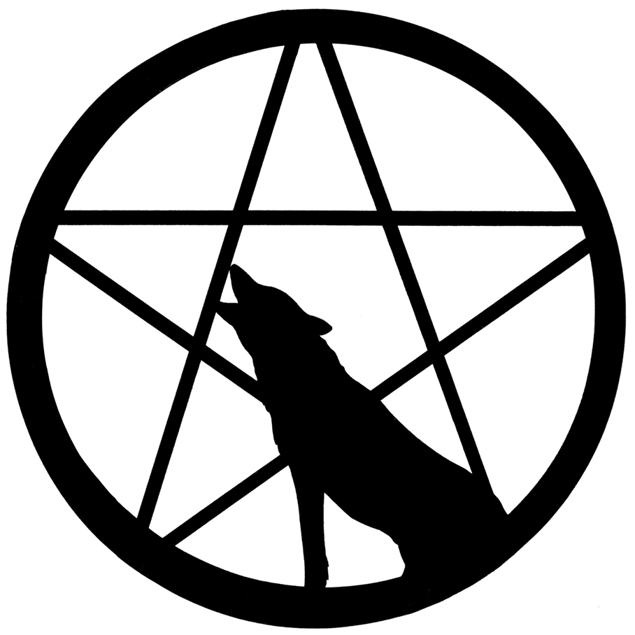 Wolf howling at Pentacle moon
