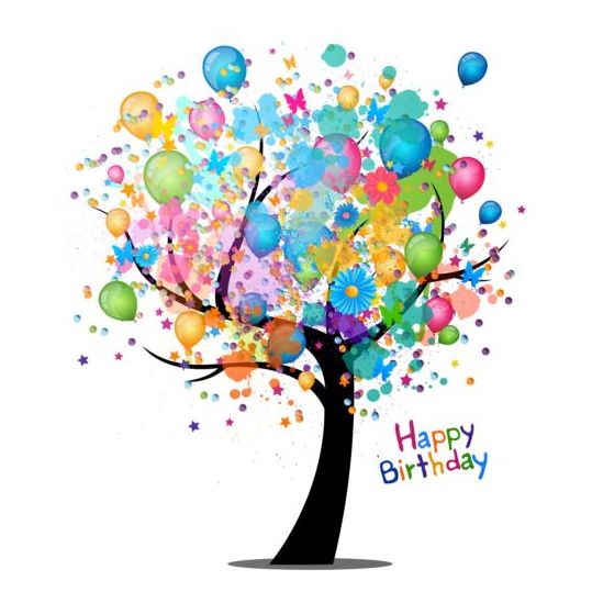 Happy birthday colored tree vector - Vector Birthday, Vector Plant ...