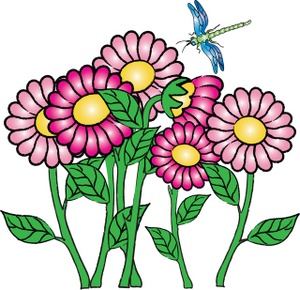Flowers Clipart Image - Pretty Flowers with a Dragonfly