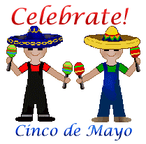Cinco de Mayo clip art title of two boys wearing Mexican sombreros