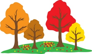 Colorful Trees Clipart Image - Four trees on top of a grassy hill ...