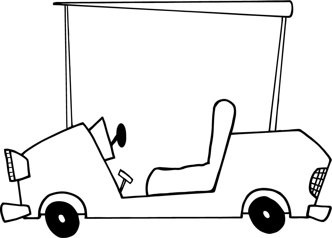 worksheet of cartoon character golf car for kids - Coloring Point