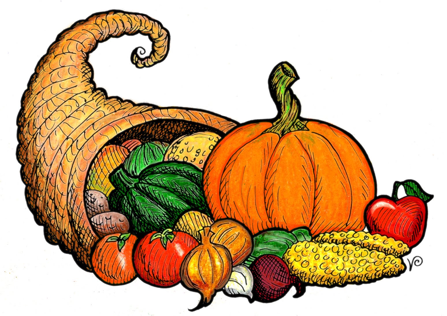 Cornucopia Black White Clipart