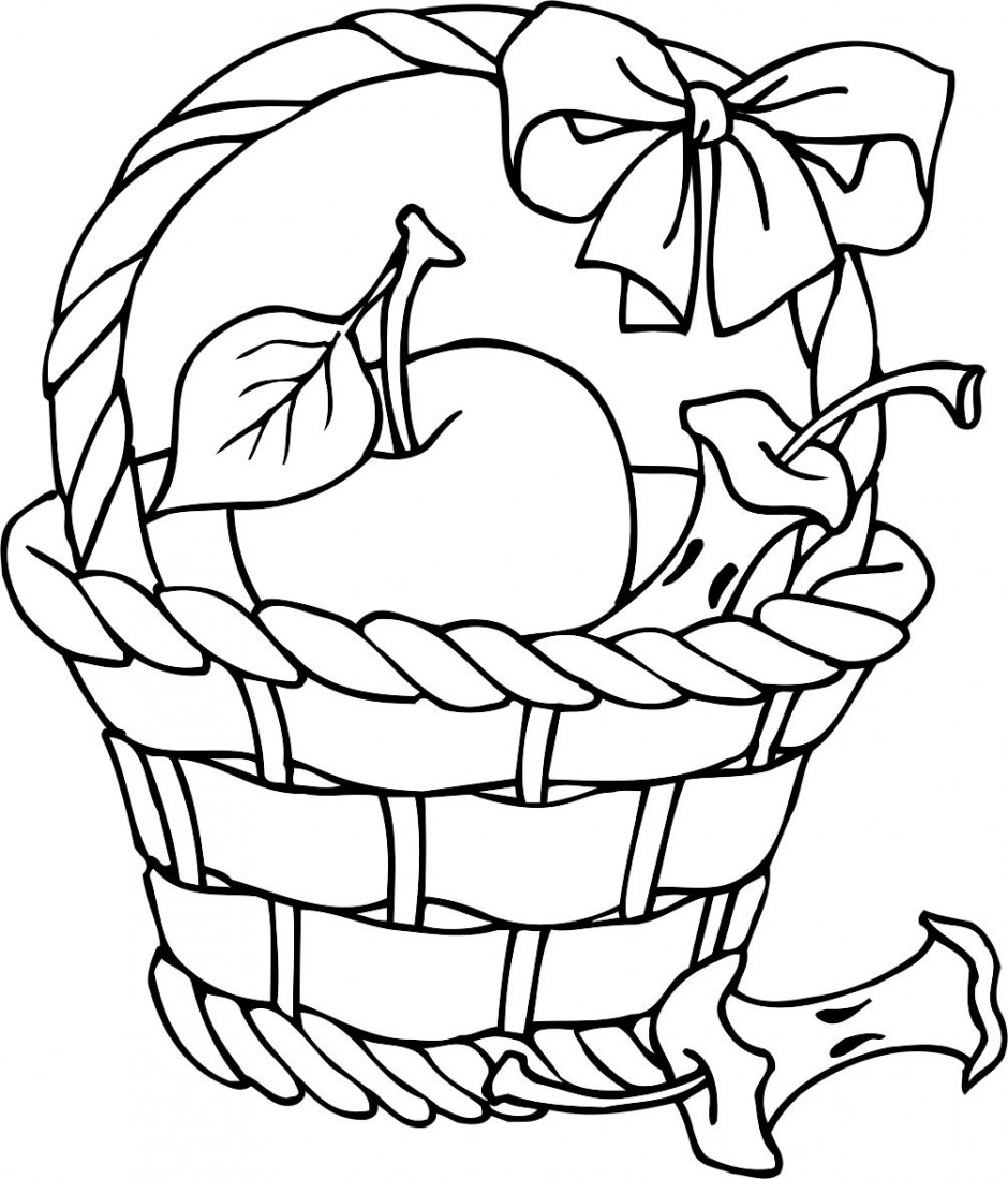 Apple Basket Coloring Page - Free Clipart Images
