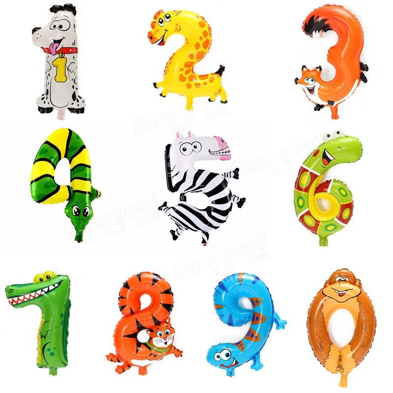 Cute Animal Cartoon Arabic Numeral Foil Balloons Number Inflatable ...