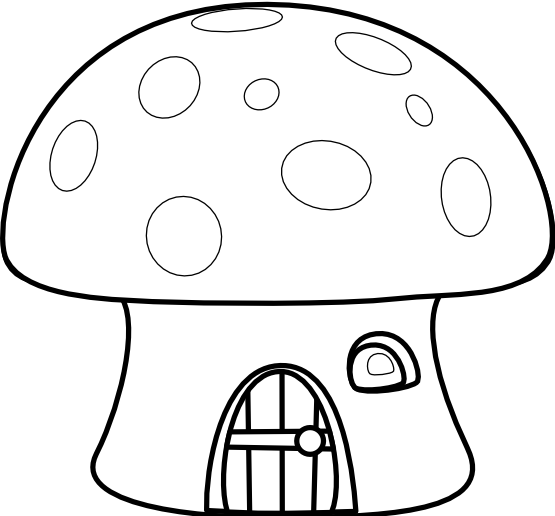 lemmling Mushroom house black white line art ...