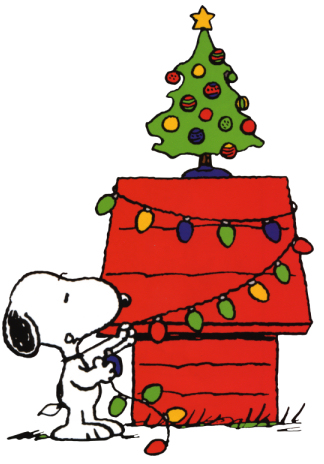 Snoopy decorates tree with Christmas lights Clipart Image - I-