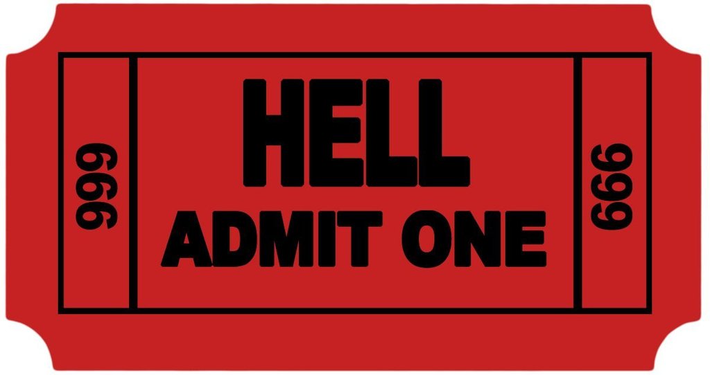 Ticket to Hell Admit One 3.5" x 2" Hard Hat-Helmet Full Color ...