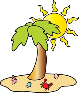 Beach scene with palm tree clipart