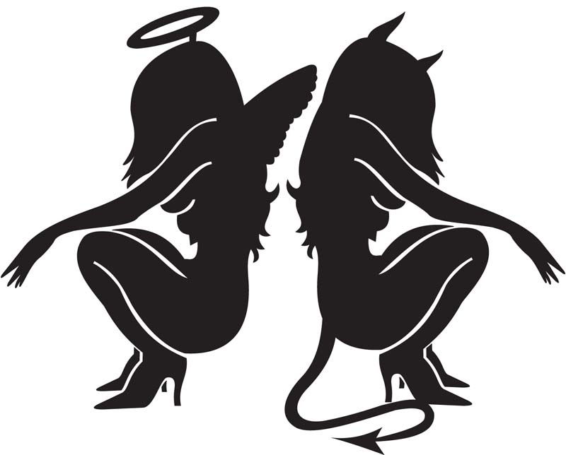 Angel and Devil Sitting Decal 1 - Custom Wall Graphics