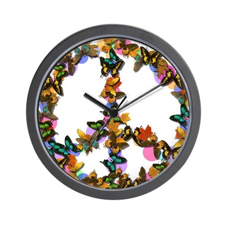 Butterflies Peace Sign Wall Clock by PeaceButterfly