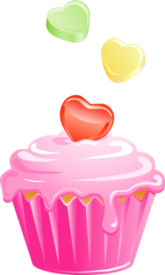 Pink Cupcake With Three Heart Candies - Free Clip Arts Online ...