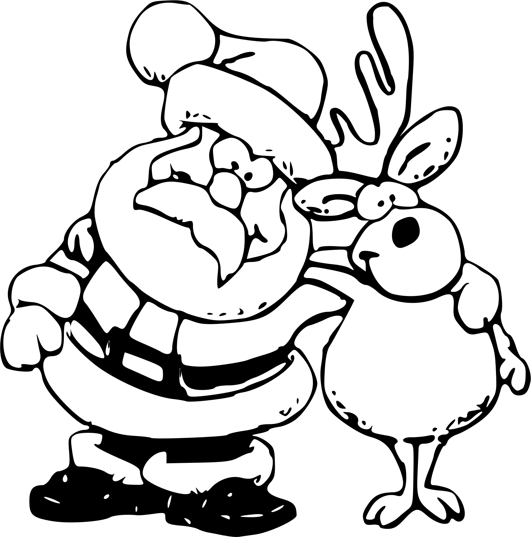 Clipart - Santa and Reindeer Coloring Page