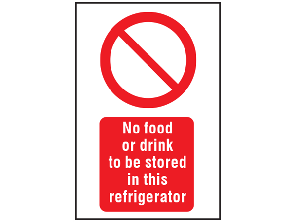 No food or drink to be stored in this refrigerator symbol and text ...