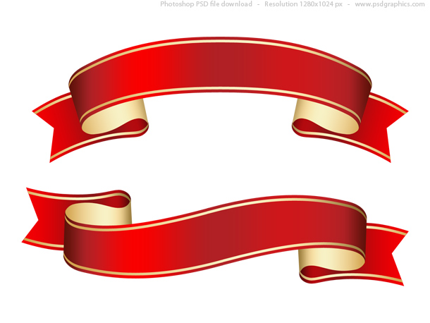 Curled red ribbon (banner), PSD template, Vector - 365PSD.com