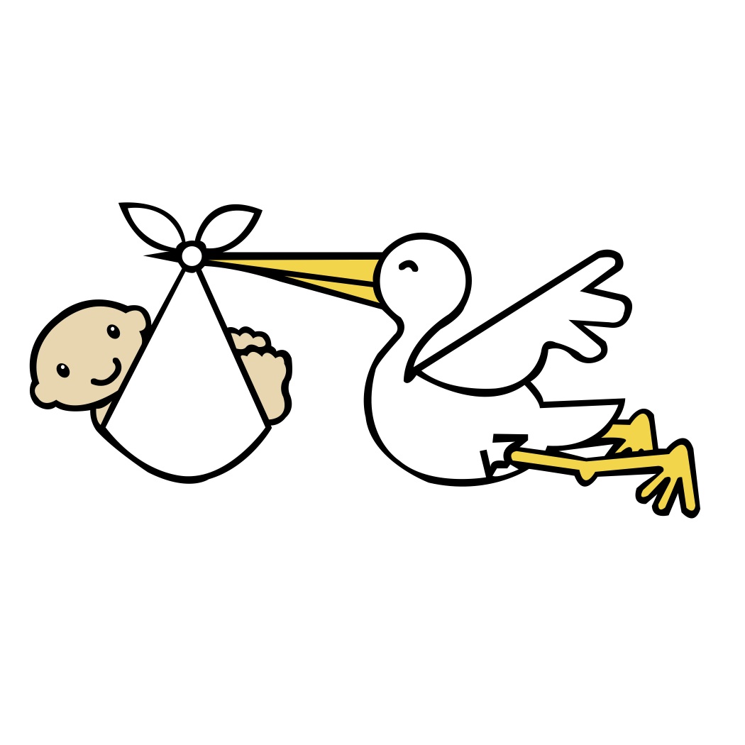 Delivery Stork and Baby Outline Clipart