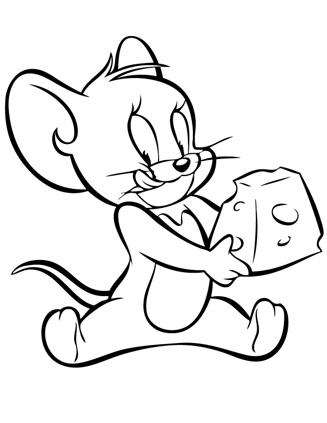 Hungry Jerry Mouse With Cheese Coloring Page | Free Printable ...