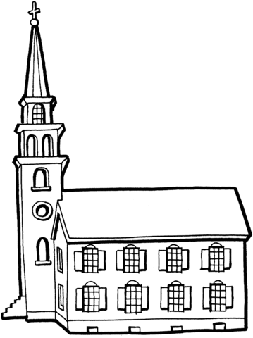 Little Church With Tower coloring page | Free Printable Coloring Pages