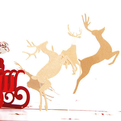 3D Pop Up Greeting Cards Sleigh Reindeer Flying Birthday Christmas ...