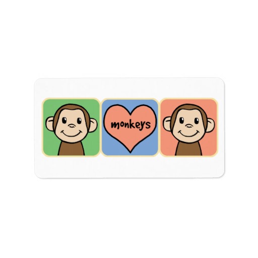 Clip Art Monkeys With Heart Love Personalized Address Label Zazzle ...