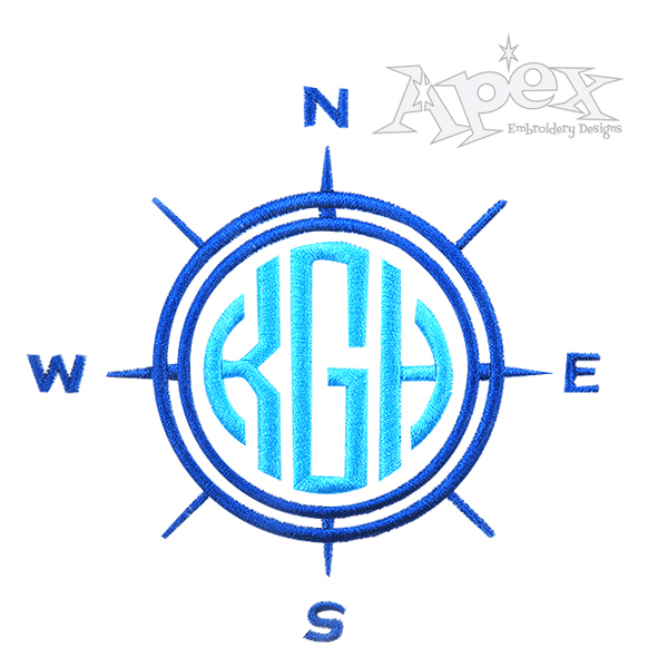 Ship wheel and Compass Rose Monogram Embroidery Designs