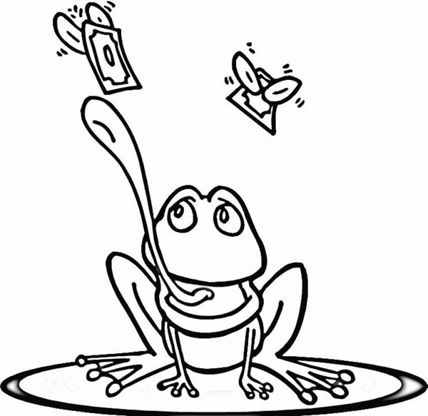 Frog on Lily Pad Catching Insect Coloring Page | Color Luna