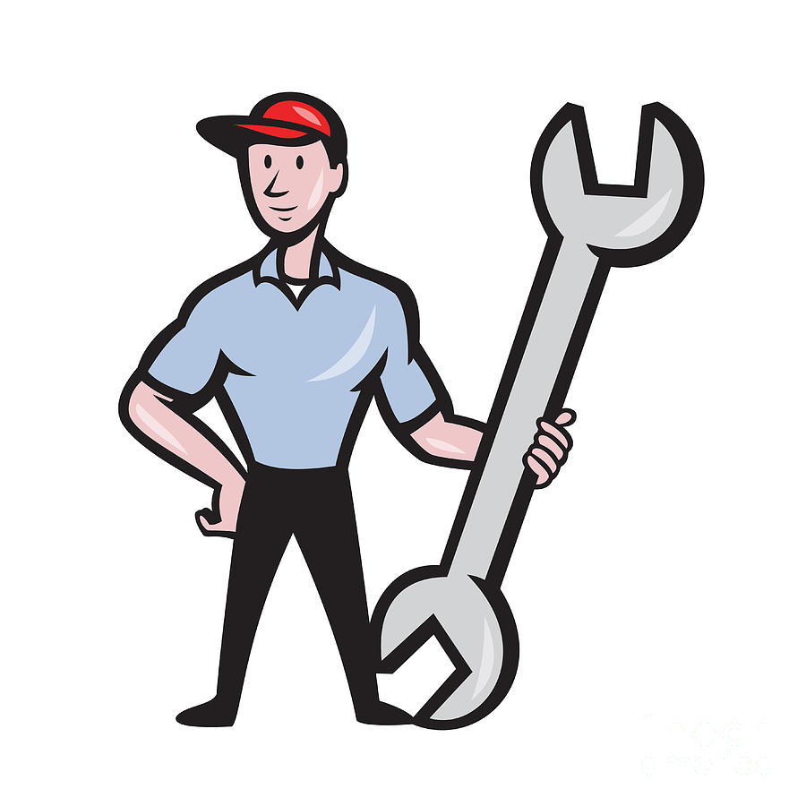 Mechanic Hold Spanner Wrench Cartoon Digital Art by Aloysius ...