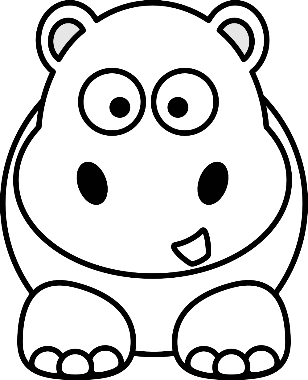 StudioFibonacci Cartoon hippo black white line art ...