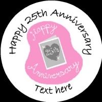 A008 Happy Anniversary Badge happy 25th any text background colour ...