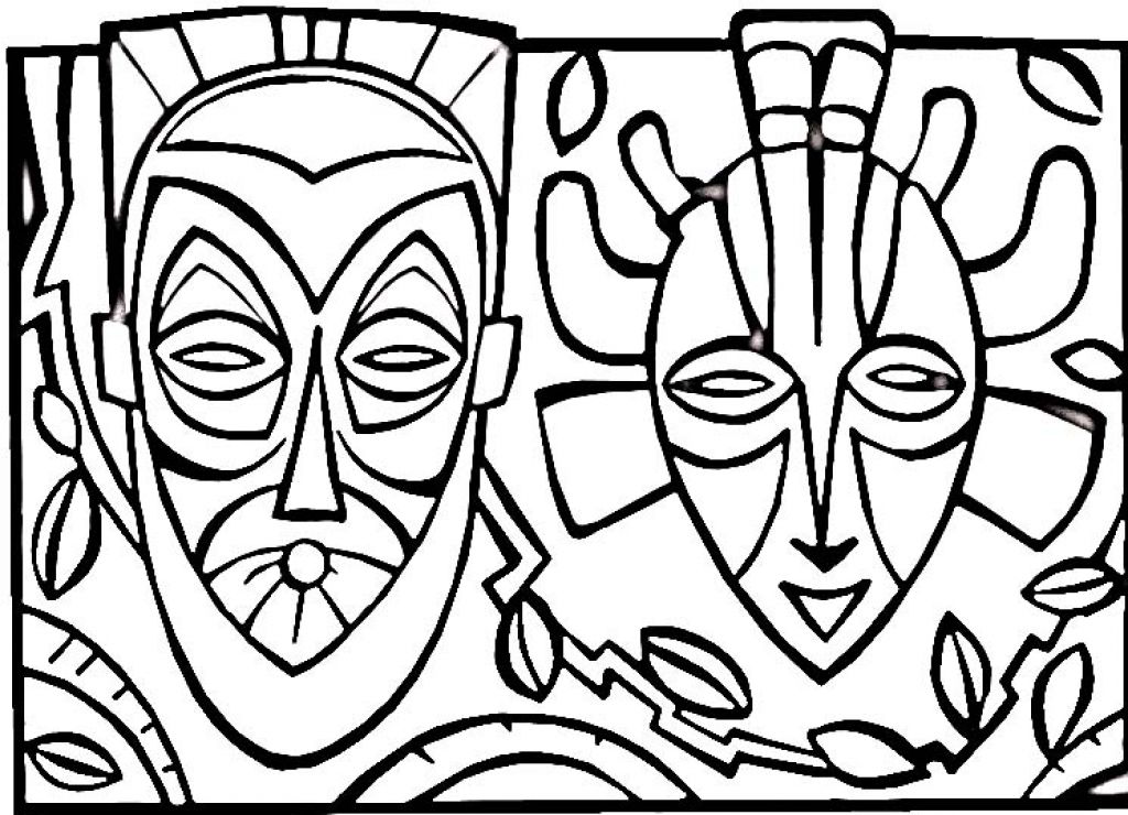 African Mask Coloring Page - AZ Coloring Pages