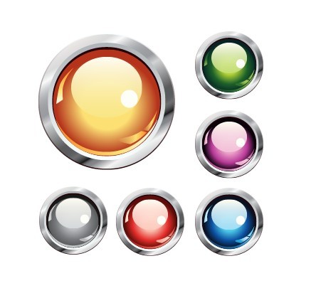 colorful & Glossy Vector Circular Buttons with Metal Borders 01