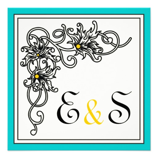 Flourish vine black pink turquoise wedding RSVP Personalized ...