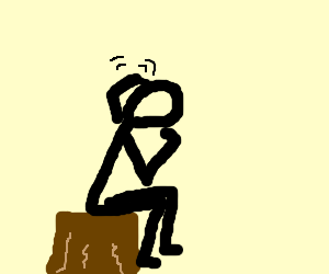 A stick figure sitting on a chair contemplating.