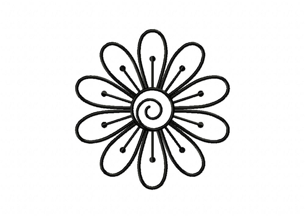 Simple Flower Doodle Outline Machine Embroidery Design