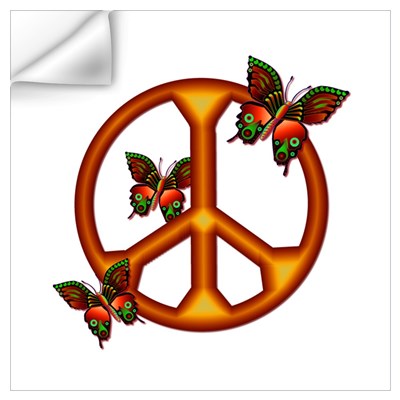 Orange Butterflies Peace Sign Wall Decal