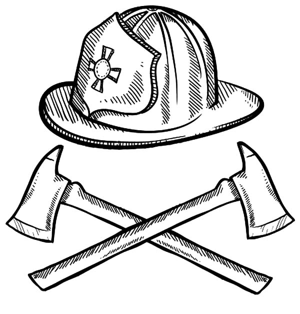 Firefighter Helmet and Axes Maltese Cross Coloring Pages : Batch ...