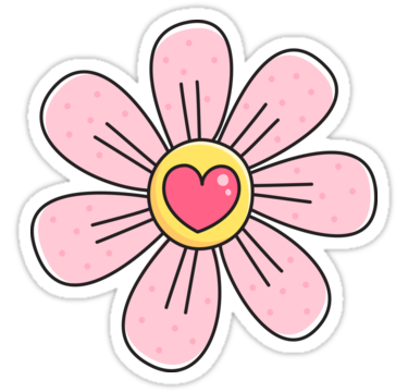 Pink flower with heart - cute floral illustration sticker ...