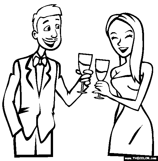 New Year's Eve Champagne Toast Coloring Page