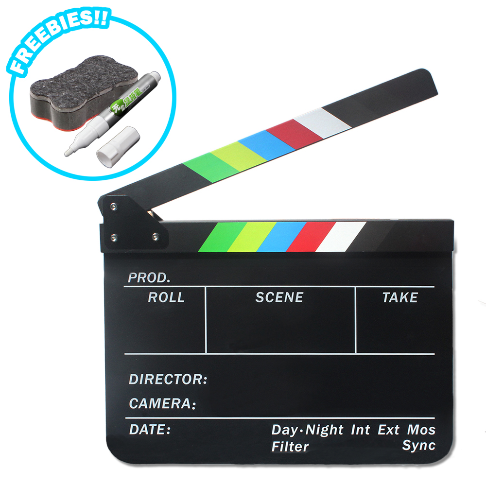 Flexzion Acrylic Plastic Clapboard Director's Clapper Board Dry Erase Cut  Action Scene Slateboard for Hollywood Camera Film Studio Home Movie Video  10x12 with Black/White Sticks