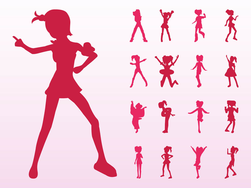 Pink Little Girl Silhouette Clipart