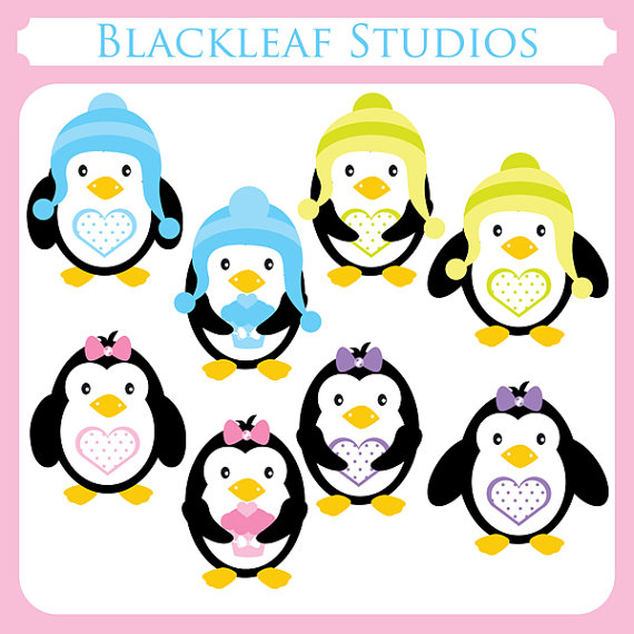 Cute Penguins Clipart Set Digital Download by BlackleafClipart