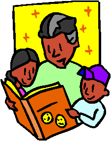kids reading with parents clip art