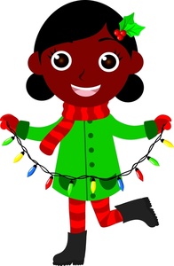 Christmas Lights Clipart Image - A happy African American girl ...