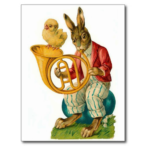 Happy Easter With French Horn Postcard from Zazzle.