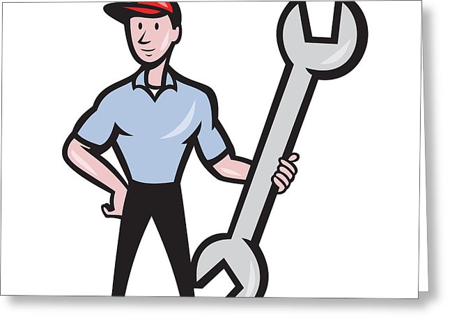 Mechanic Hold Spanner Wrench Cartoon Digital Art by Aloysius ...