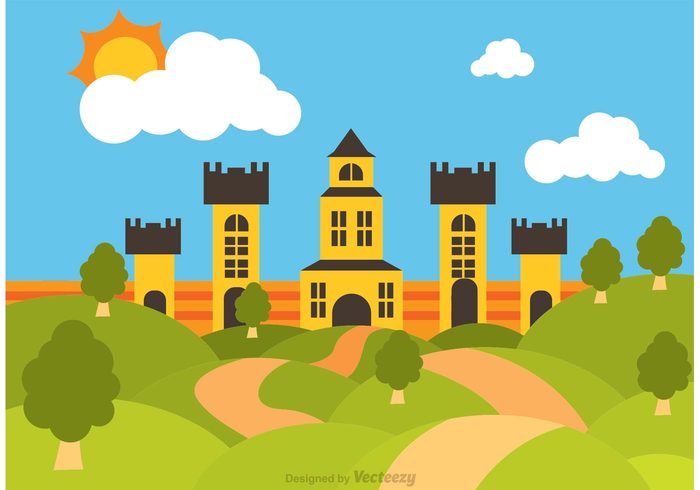 Rolling Hills Landscape With Big Castle Vector - Download Free ...