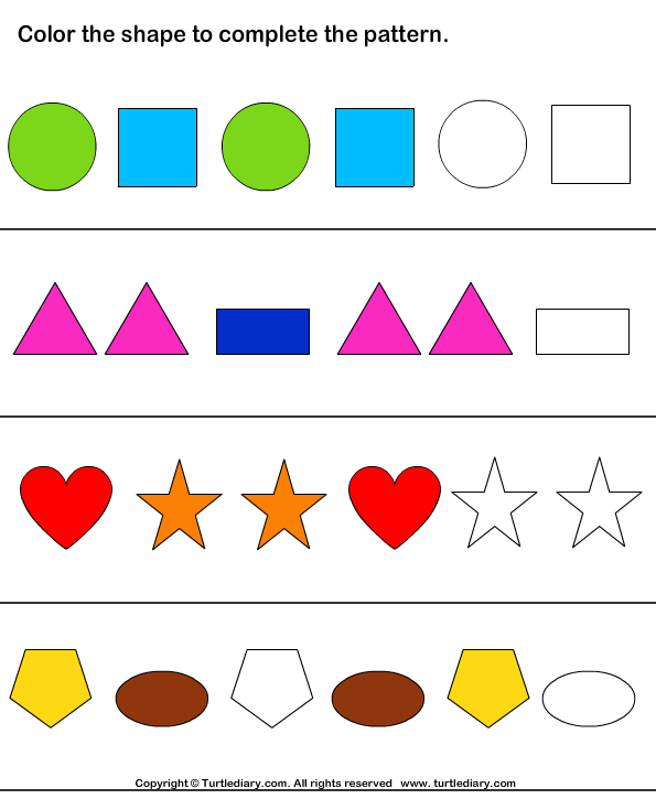 Color the Shapes to Continue Patterns Worksheet - Turtle Diary
