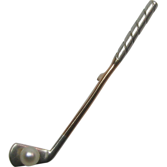 Antique Edwardian 14K Gold & Platinum Seed Pearl Golf Club Stick ...